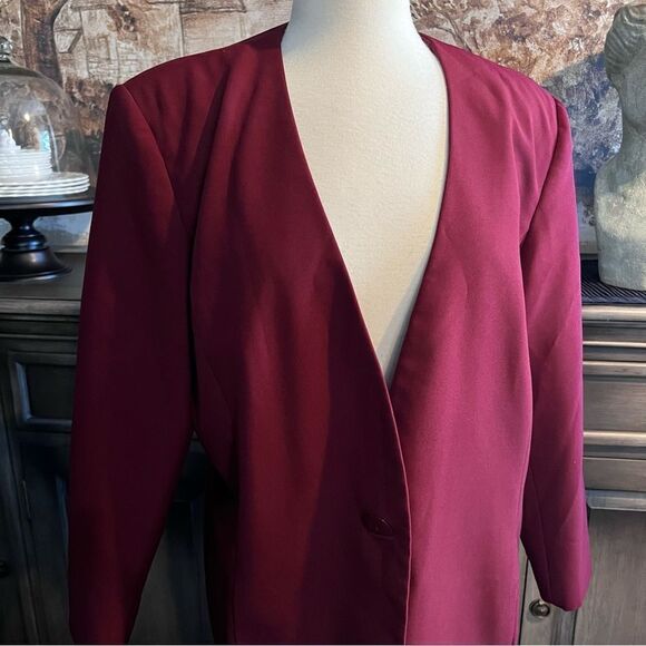 Vintage Oversized Burgundy Collarless Blazer size 18 - Picture 3 of 5